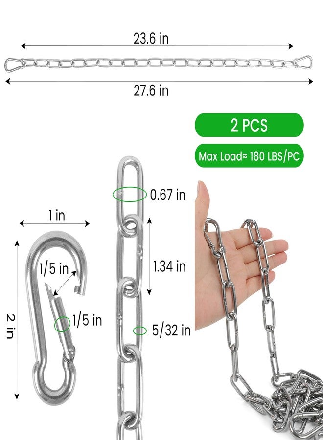 Urkupoo 2 Pack Outdoor Gate Chain Lock with 4 Carabiners, Adjustable 5/32 x 28 Inch Security Gate Latch Chain, One Handed Operate Gate Chain for Fence Garden Yard Farm Barn, Silver - Image 2